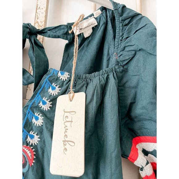 NWT Anthropologie Let Me Be Green Embroidered Mini Tunic Dress Long Sleeves - Picture 6 of 9